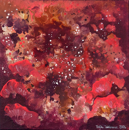 Roihu, canvas-taulu, 20 × 20 cm, akryyli