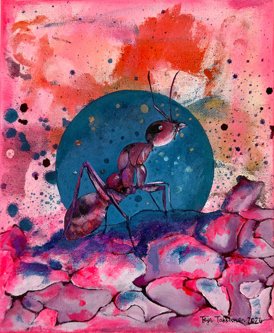 Tutkimusmatkailija, canvas-taulu, 22 × 27 cm, akryyli