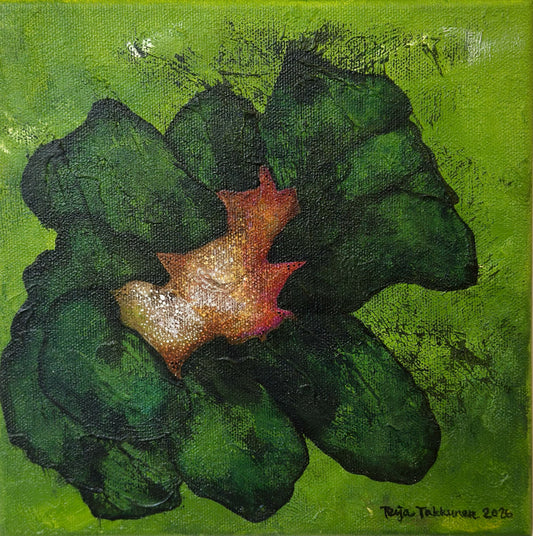 Vihreän keskellä, canvas-taulu, 20 × 20 cm, akryyli